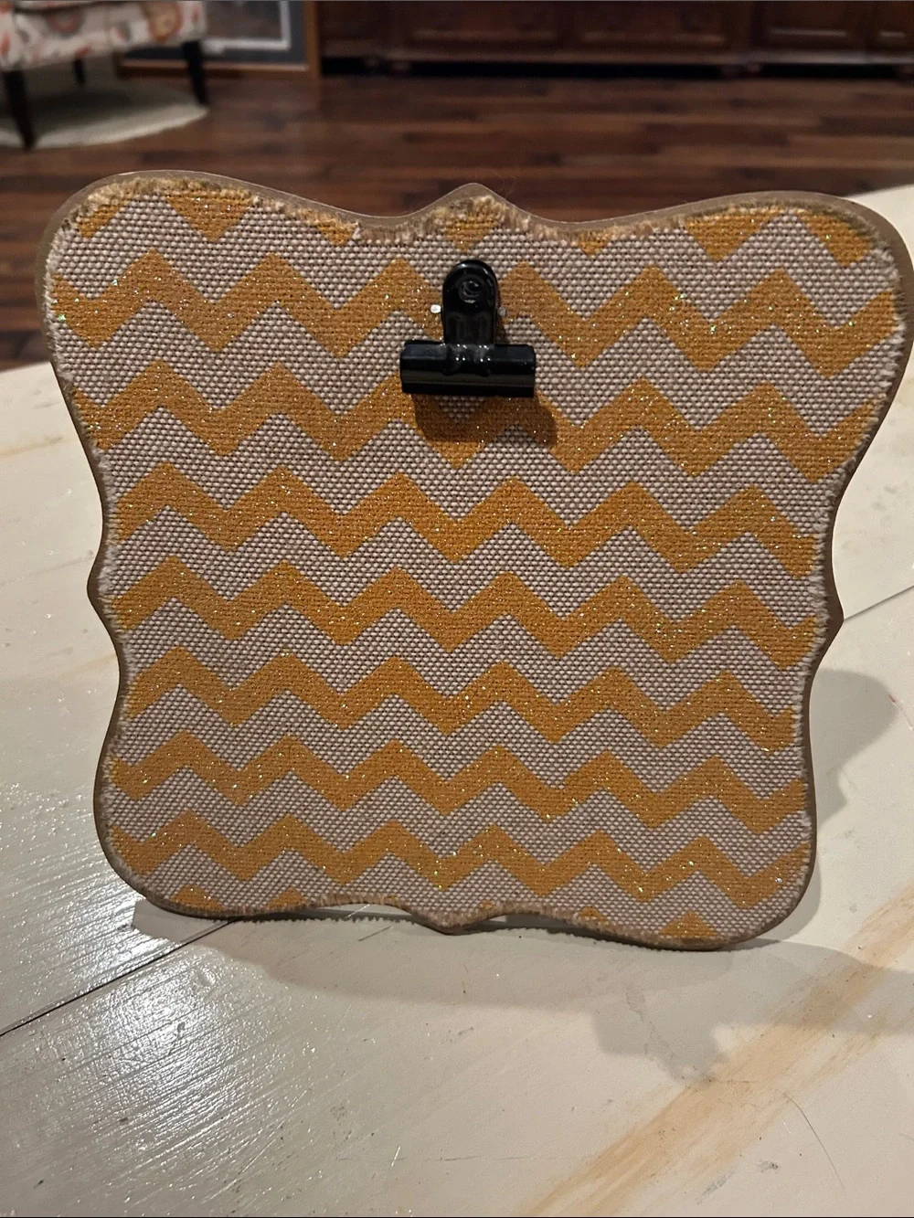 Chevron Pattern Decorative Photo Frame in Mustard and Cream